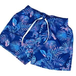 Chubbies Swim Trunks Boy's Medium Blue Dinosaur Tropical Palm Leaf 5.5" Inseam